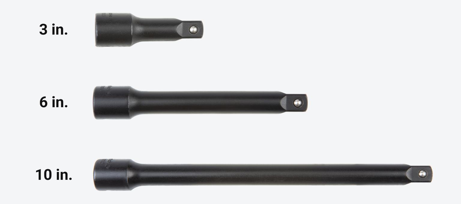 Set includes 3, 6, and 10 inch impact extensions