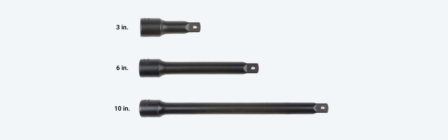 Set includes 3, 6, and 10 inch impact extensions