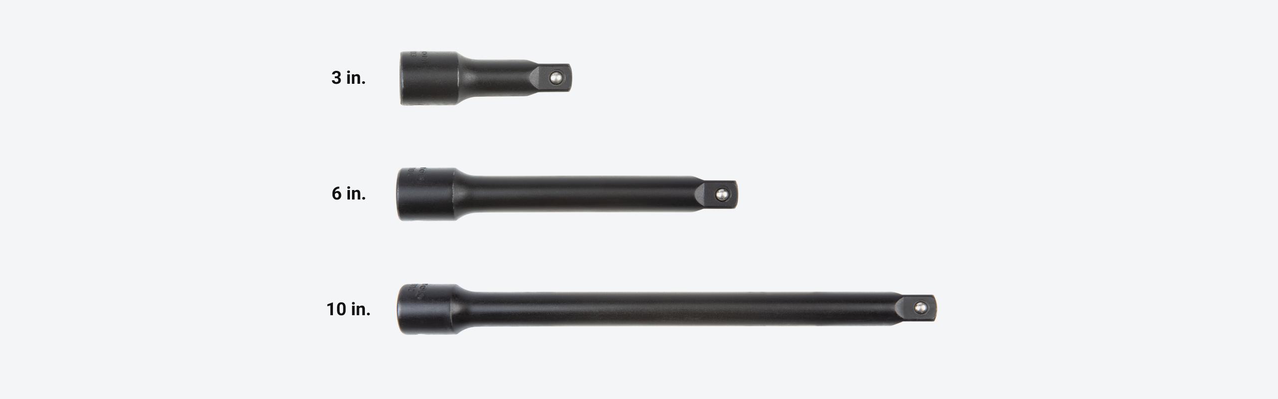 Set includes 3, 6, and 10 inch impact extensions