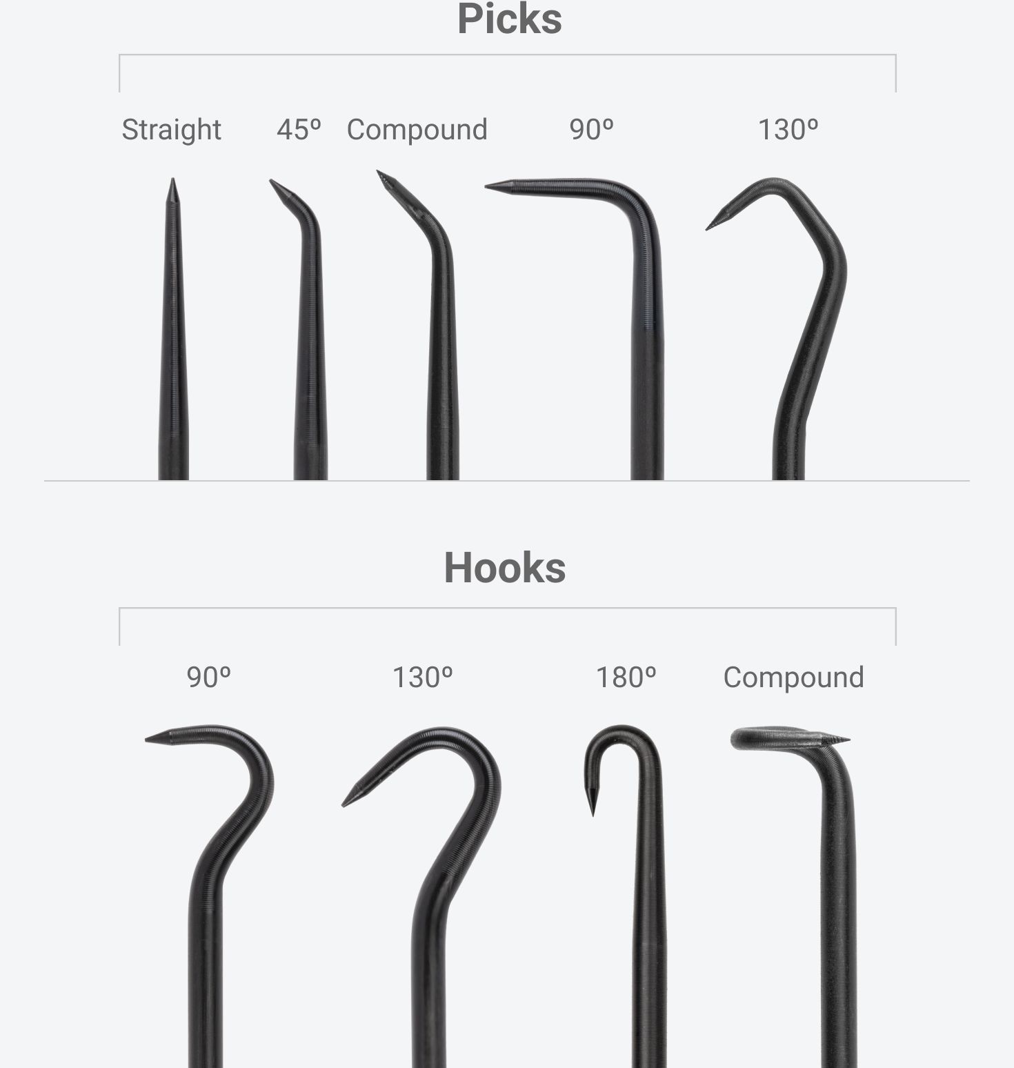 Close up of the pick and hooks in Tekton pick and hook set #PNH90004