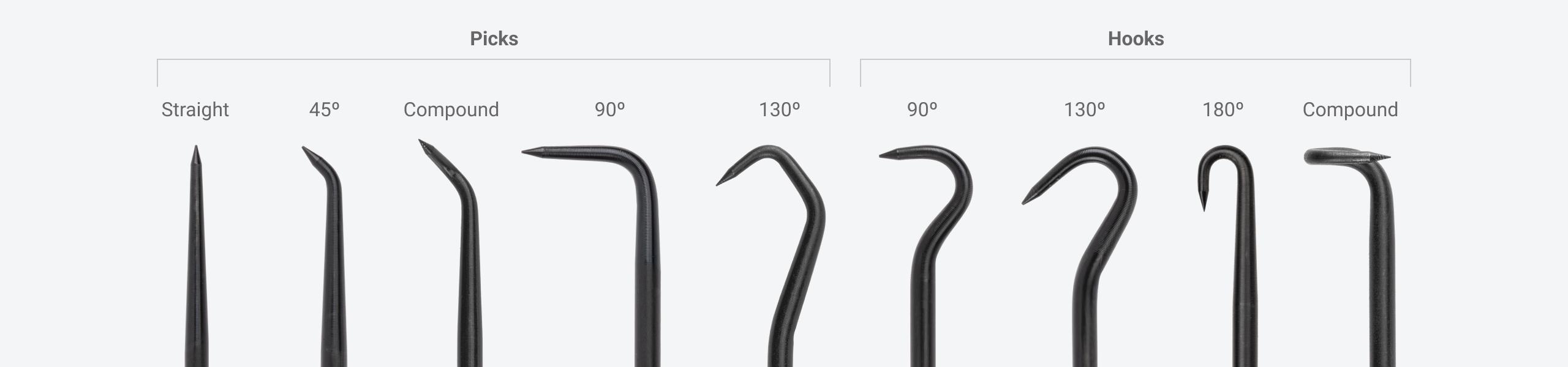 Close up of the pick and hooks in Tekton pick and hook set #PNH90004