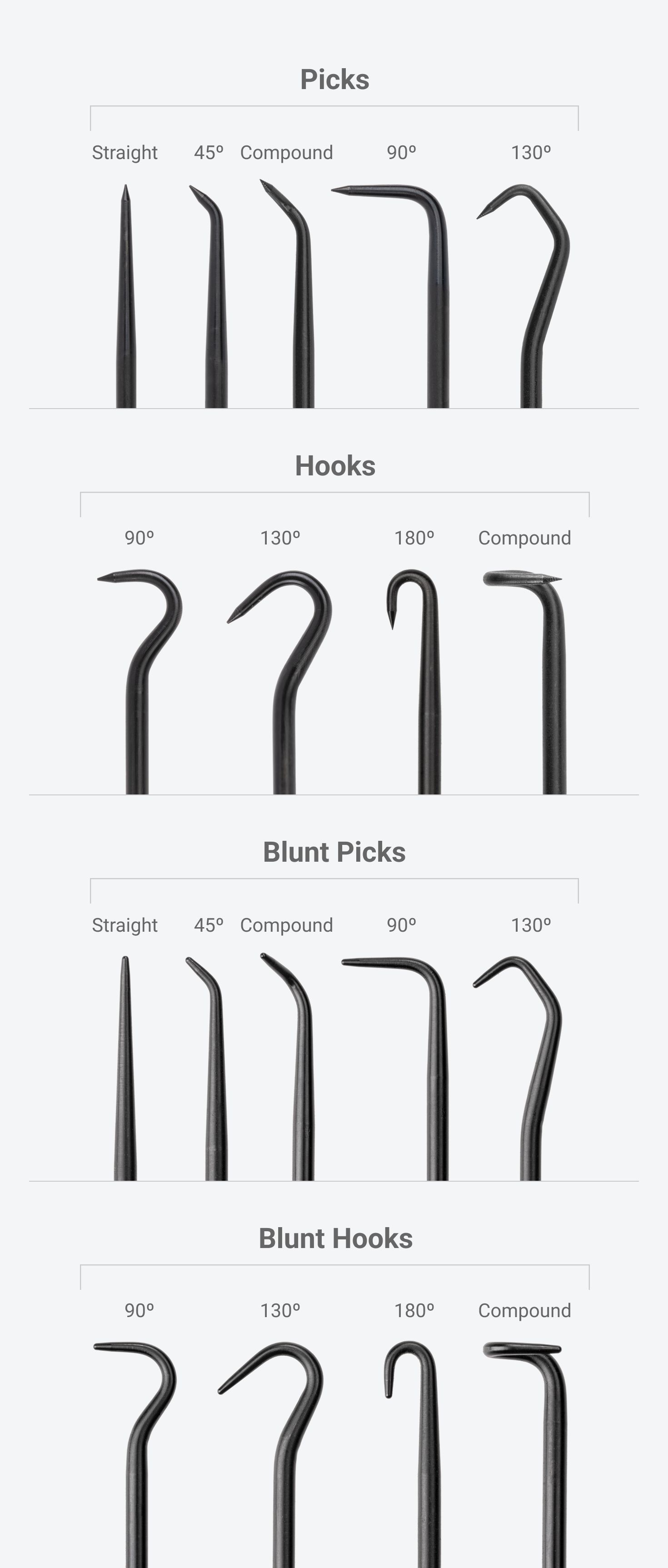 Close up of the pick and hooks in Tekton pick and hook set #PNH90005