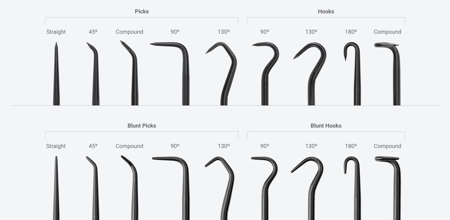 Close up of the pick and hooks in Tekton pick and hook set #PNH90005