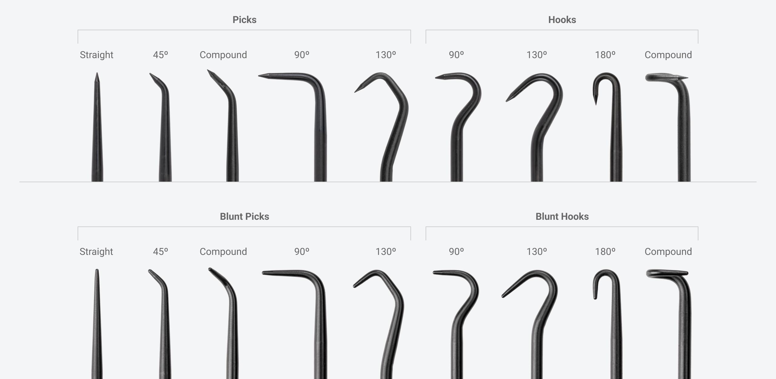 Close up of the pick and hooks in Tekton pick and hook set #PNH90005
