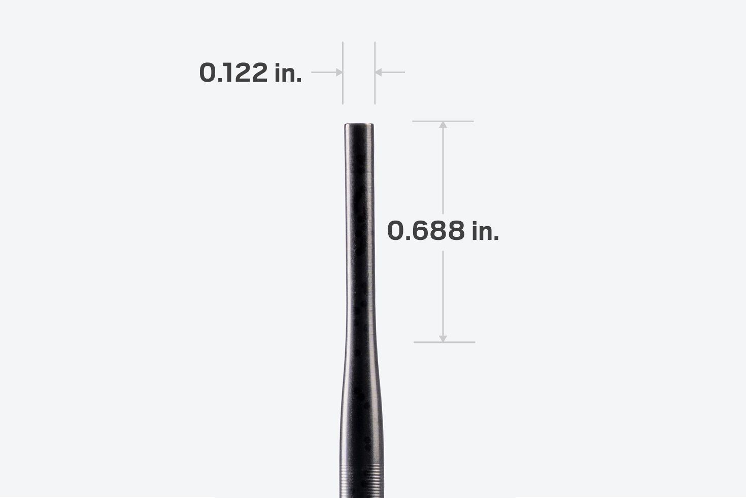 The probe tapers to a 0.688 inch long straight tip that’s 0.122 inches in diameter and fits into 1/8 inch holes.