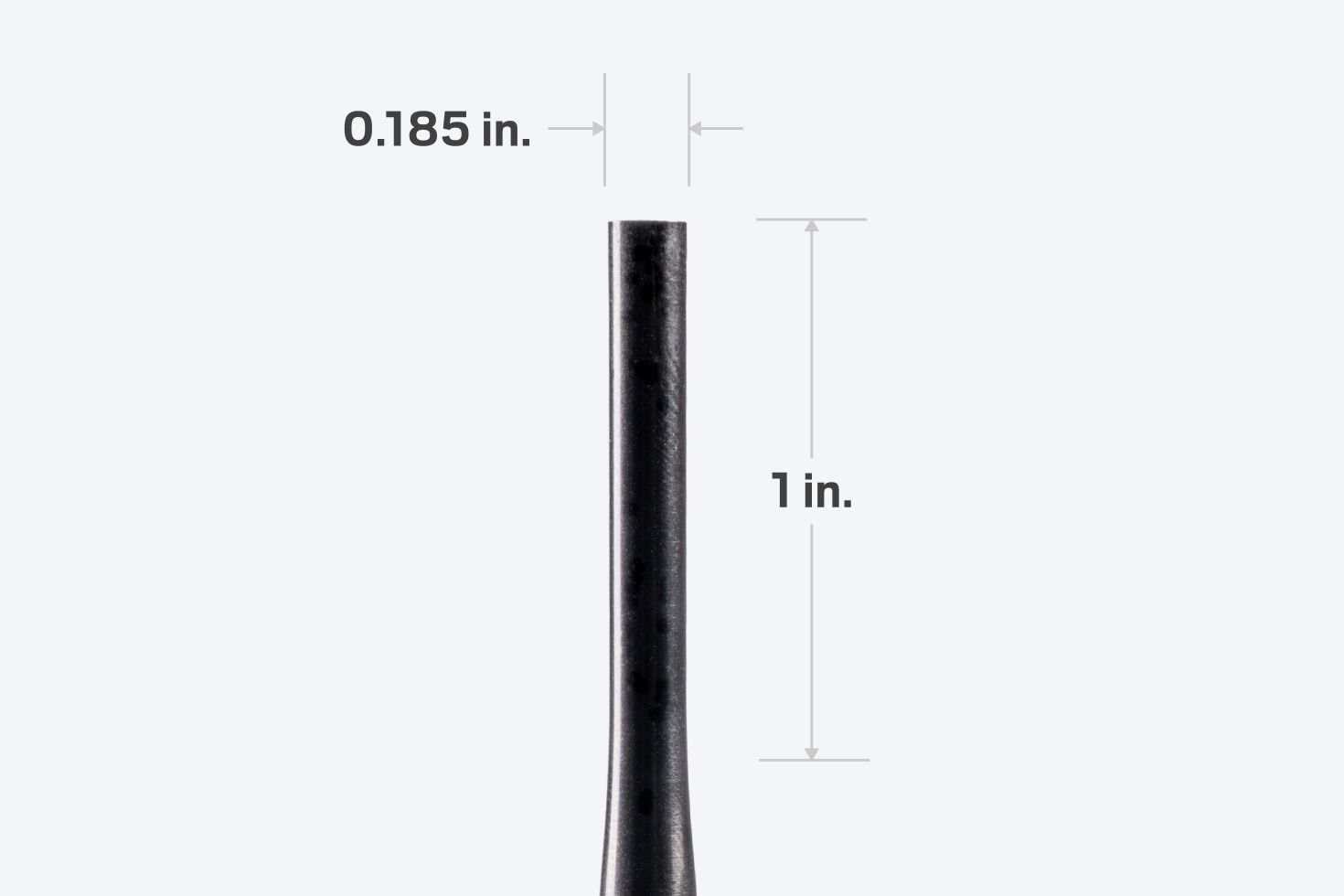 The probe tapers to a 1 inch long straight tip that’s 0.185 inches in diameter and fits into 3/16 inch holes.