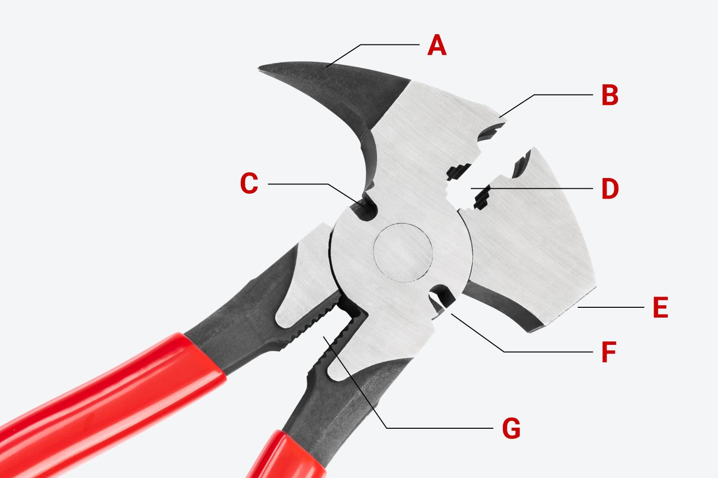 Tekton fencing pliers with different parts labeled