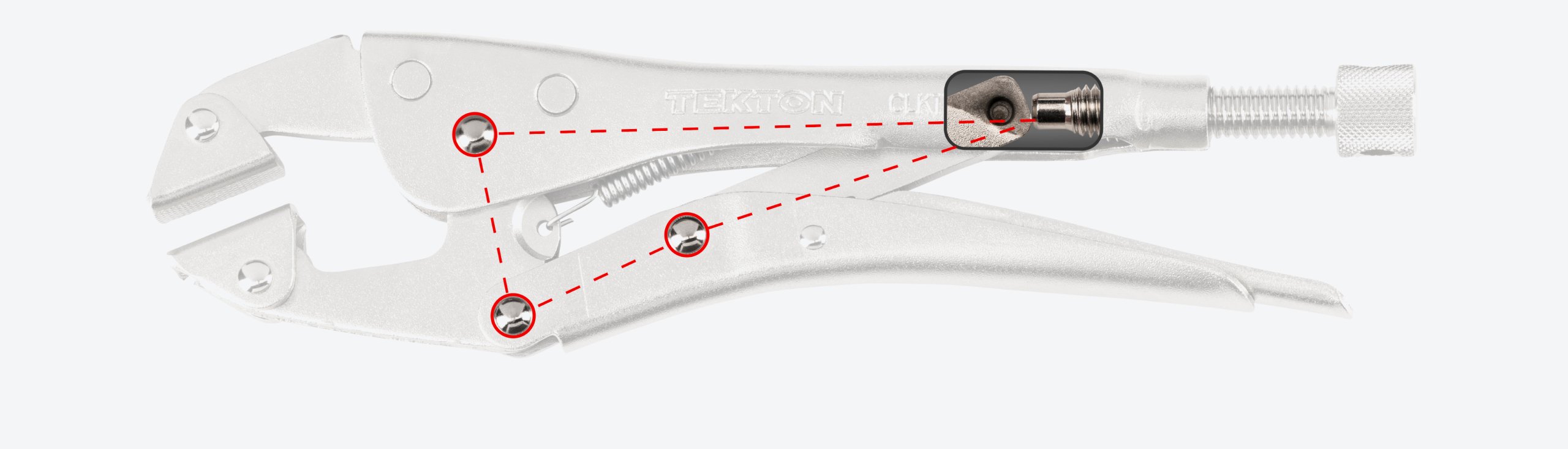 Graphic showing how the rivets on a Tekton locking clamp work together.