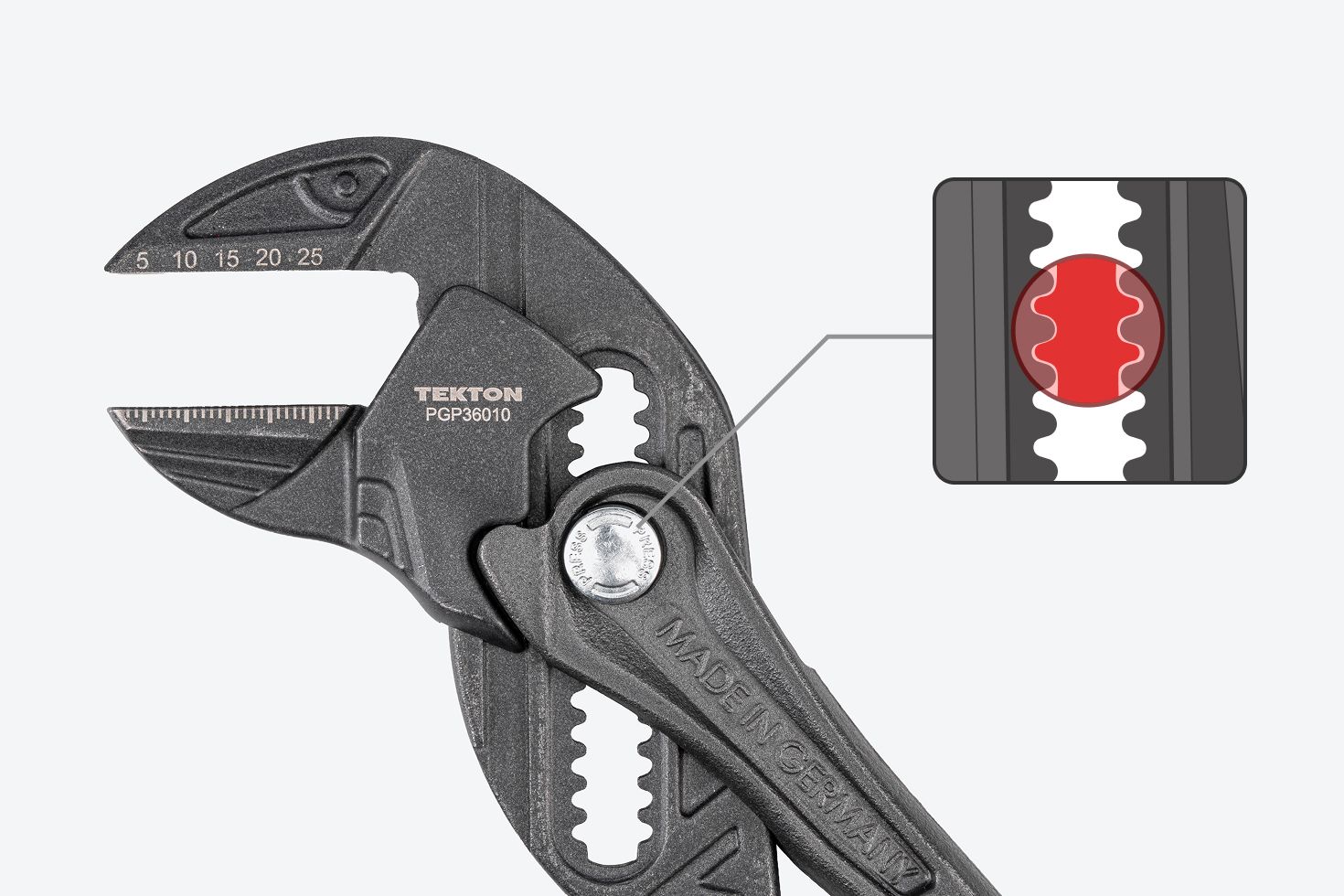 Graphic showing the button's teeth coming into contact with the tongue-and-groove track.