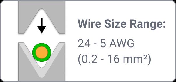 The wire size range is 24 - 5 AWG
