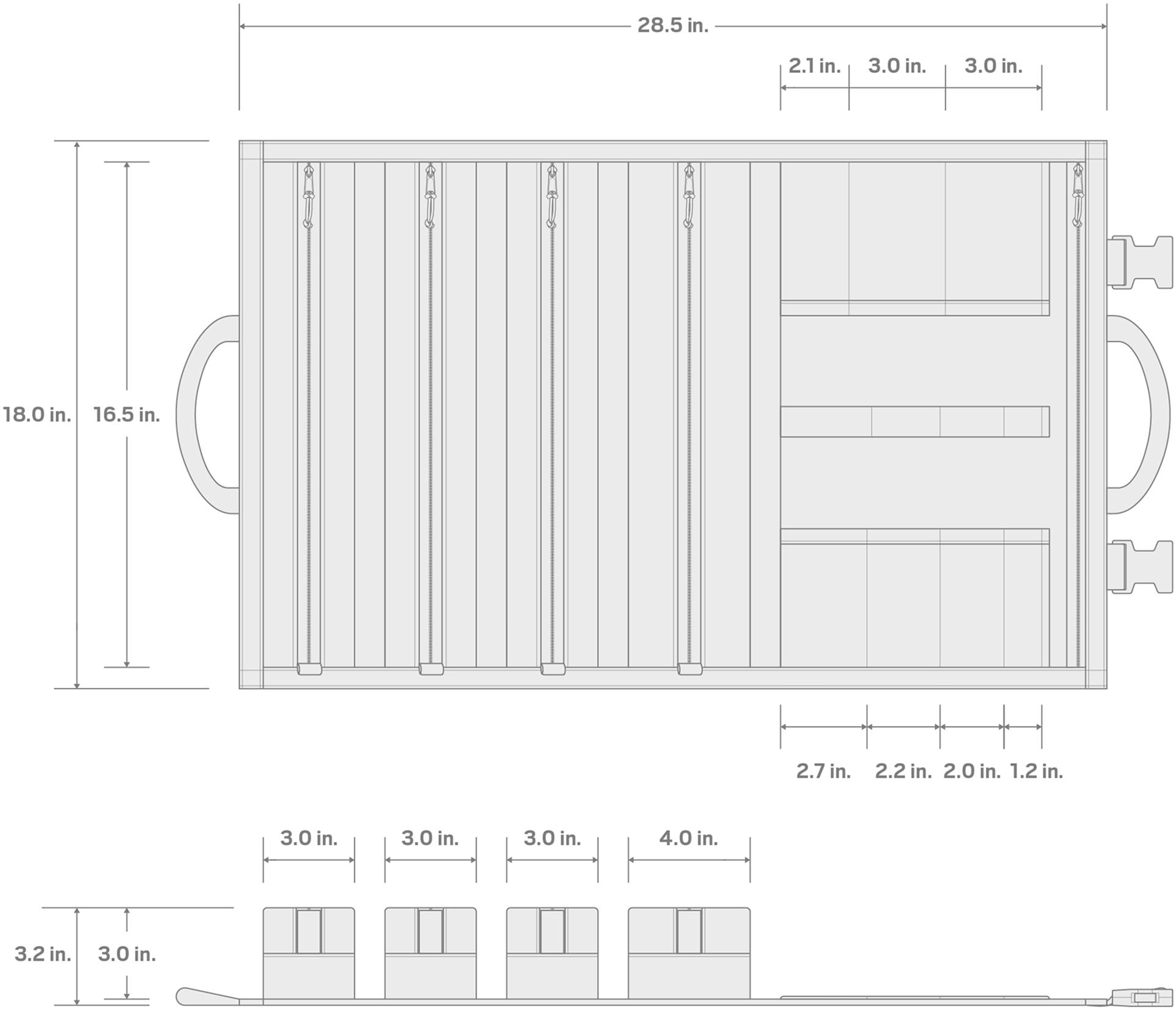 Dimensioned layout diagram of the tool roll