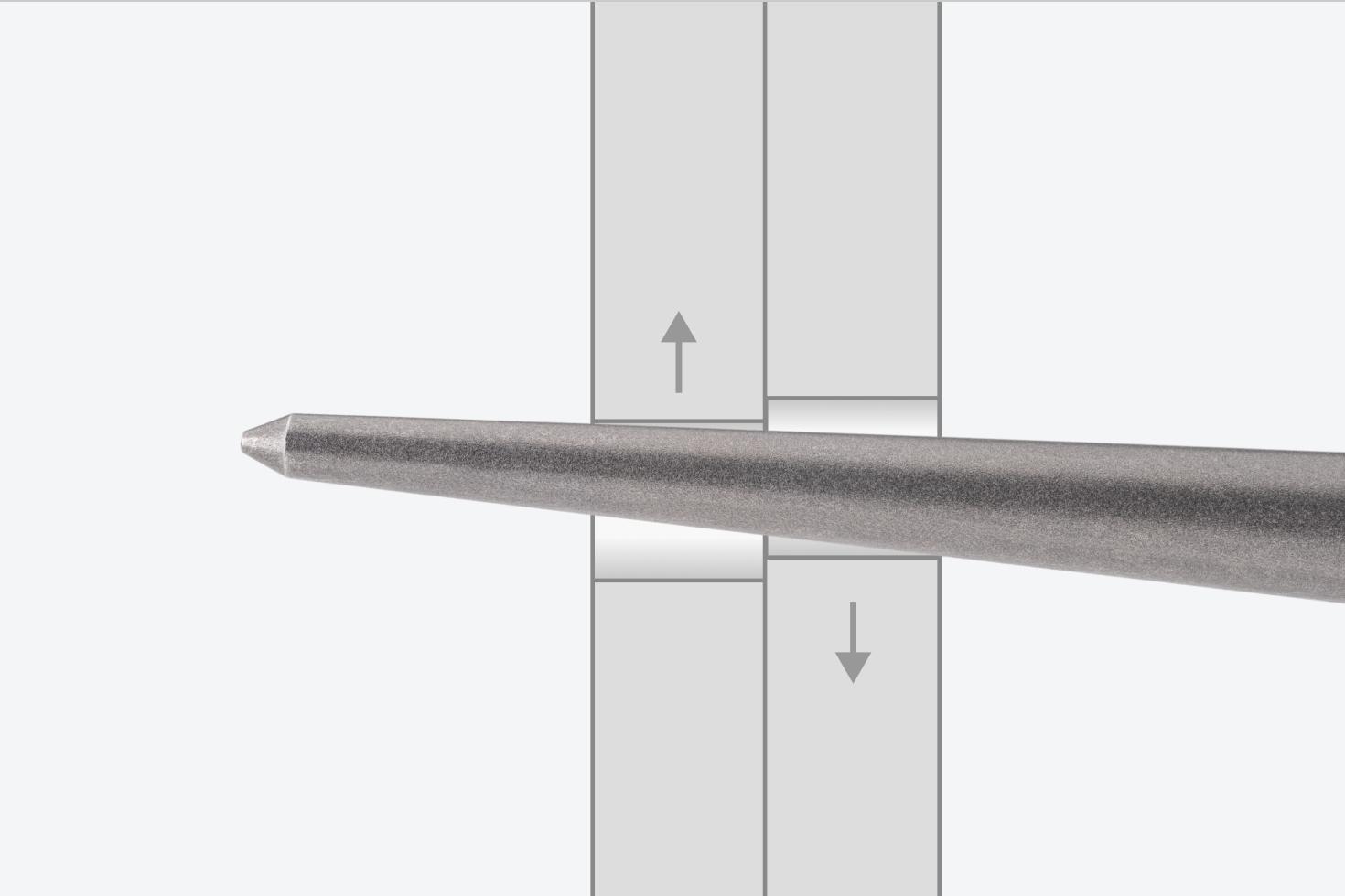 Graphic of the tapered end aligning two workpieces
