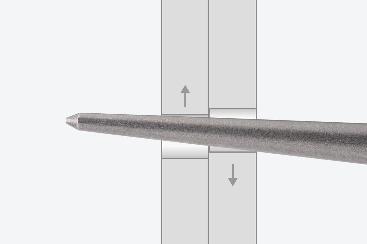 Graphic of the tapered end aligning two workpieces