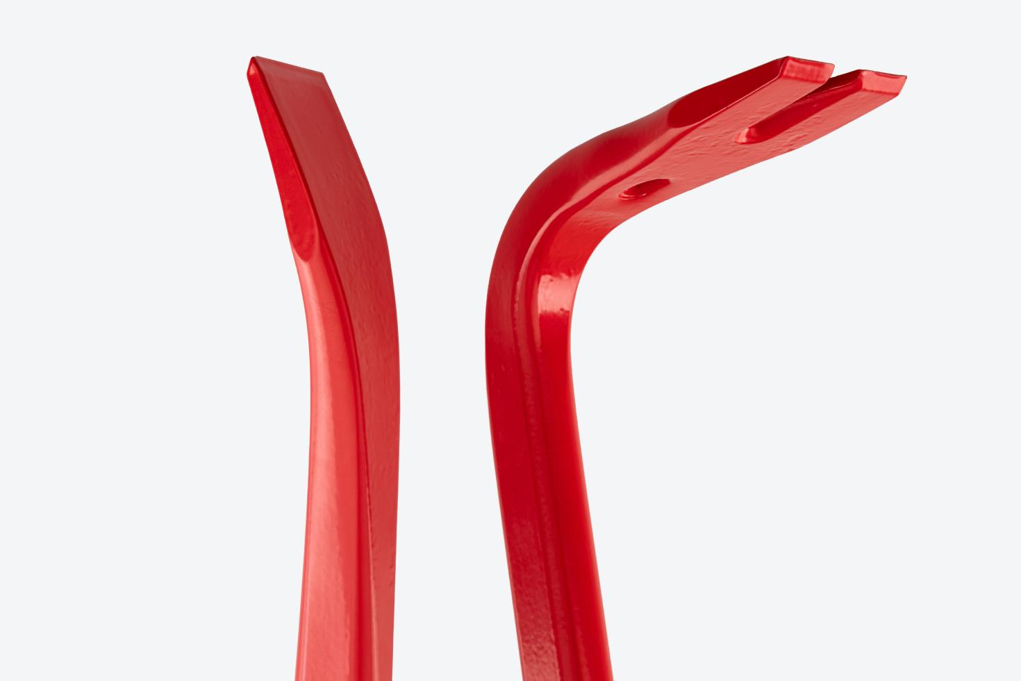 Close-up image of the ends of the pry bar, showing the finish.