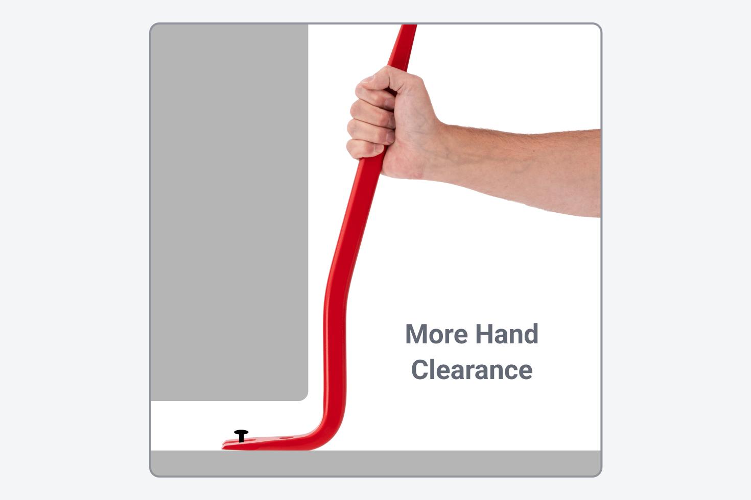 Graphic showing how the offset shaft provides more hand clearance.