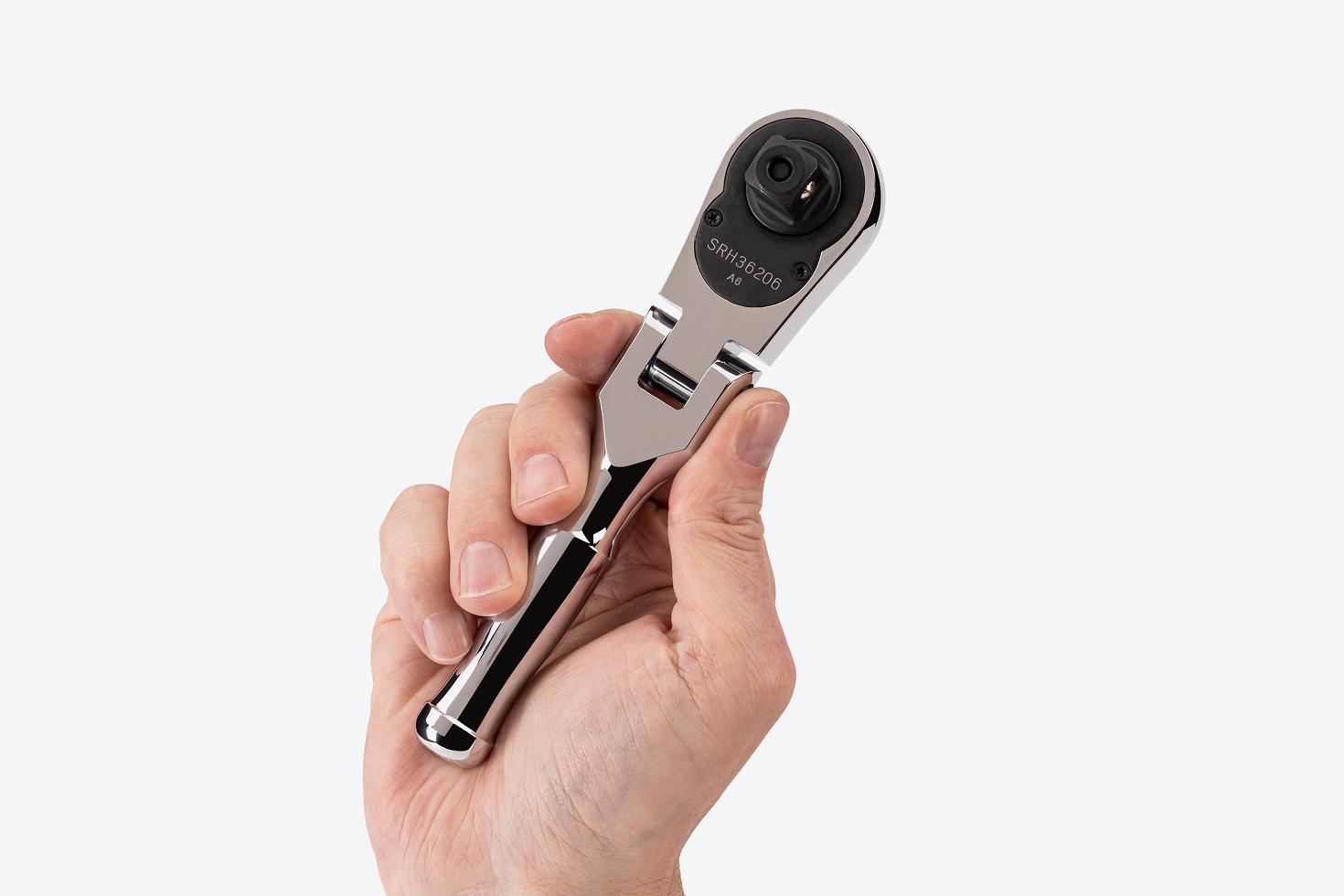 A 1/2 inch drive stubby ratchet being held