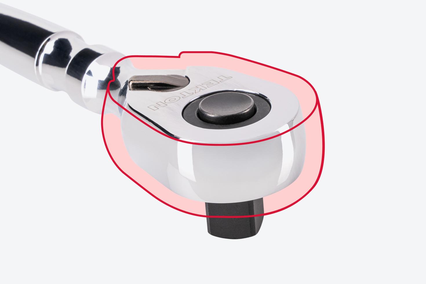 Graphic showing the reduced dimensions of a Tekton ratchet head