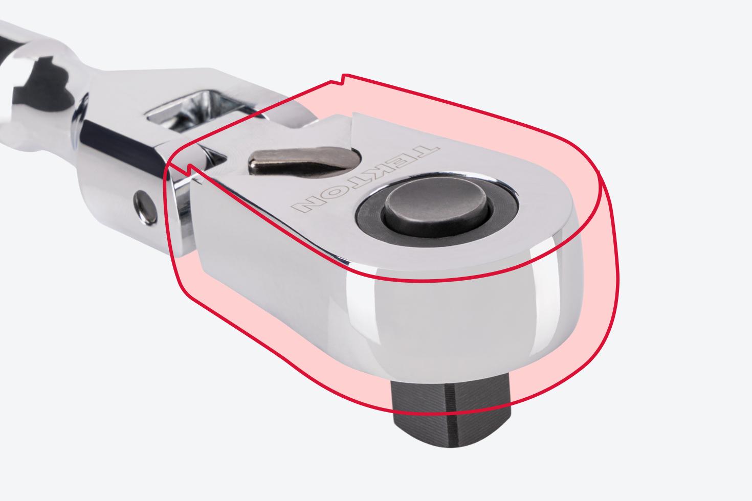 Graphic showing the reduced dimensions of a Tekton ratchet head