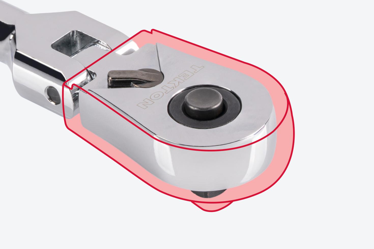 Graphic showing the reduced size of a quick-release ratchet head