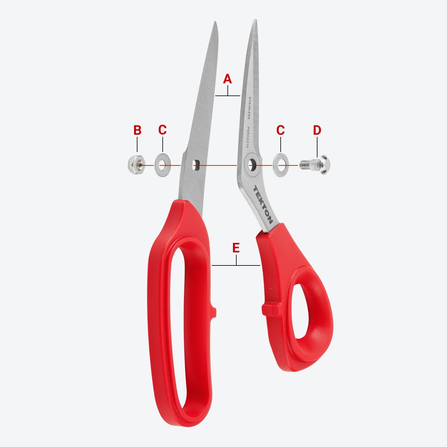 The scissors with each part labeled