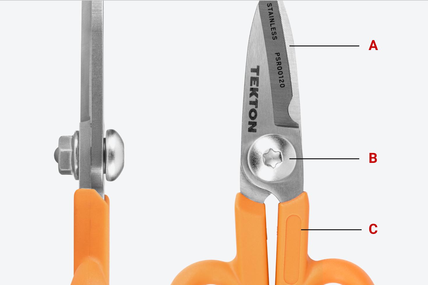 Tekton shop scissors with different parts labeled