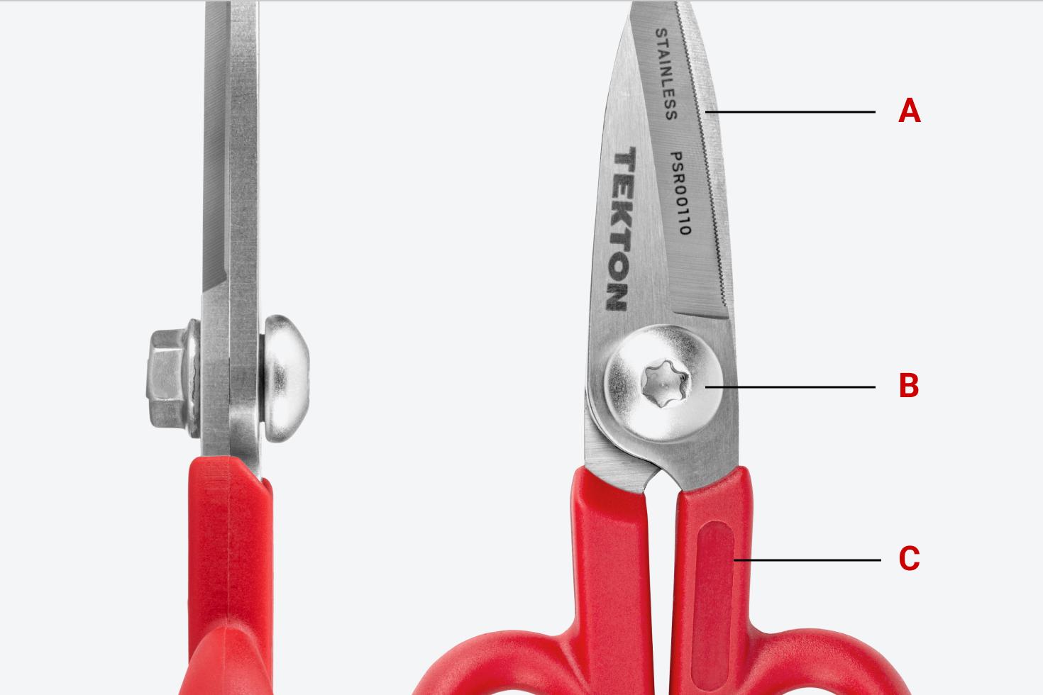 Tekton shop scissors with different parts labeled