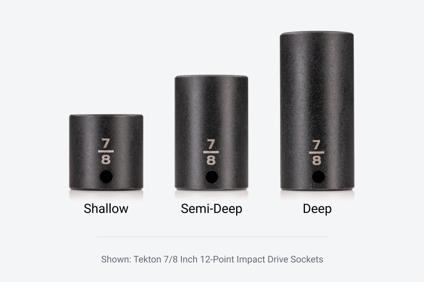 Image of Tekton 18 mm 12-Point Impact Drive Sockets in shallow, semi-deep, and deep lengths