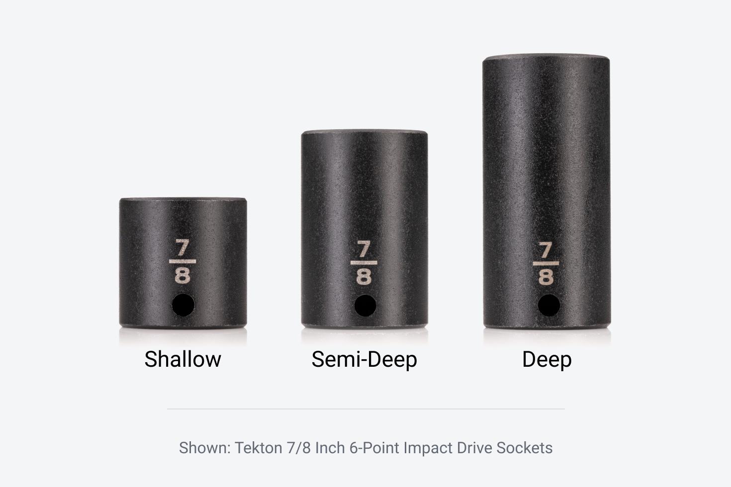 Image of Tekton 18 mm 6-Point Impact Drive Sockets in shallow, semi-deep, and deep lengths