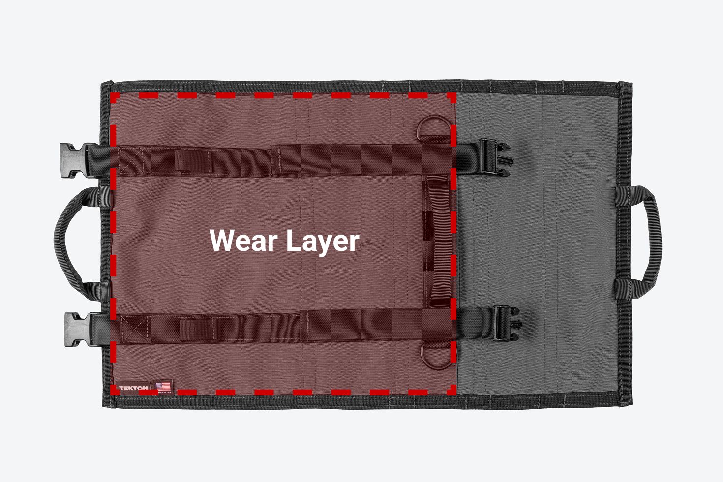 The outside of a gray MTR, with a red rectangle graphic showing the extra wear layer