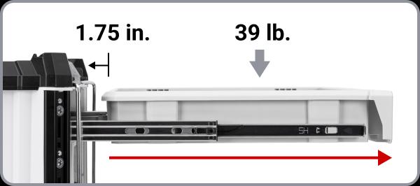 Image of the drawer fully extended, showing the 1.75 in. distance from the rest of the box.