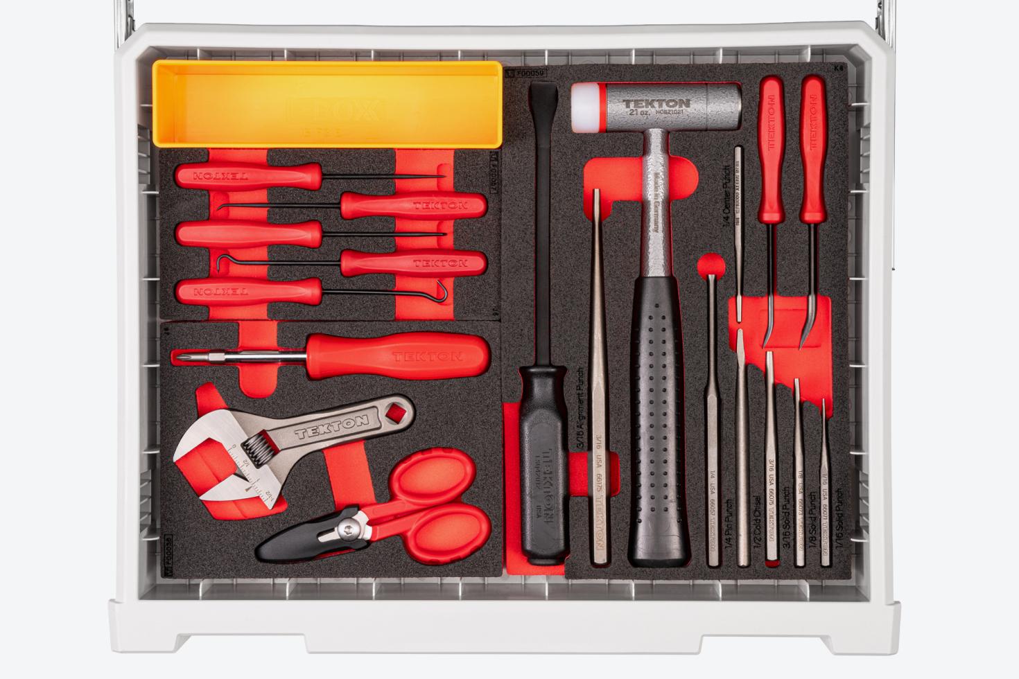 Top-down view of the utility tools drawer