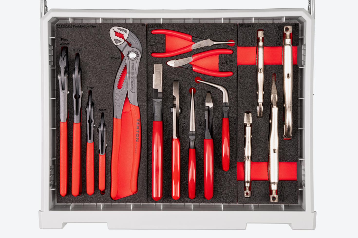 Top-down view of the pliers drawer