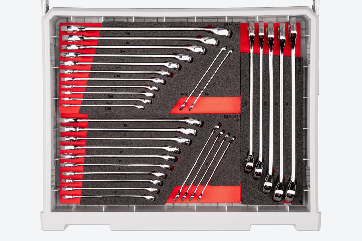 Top-down view of the combination wrenches drawer