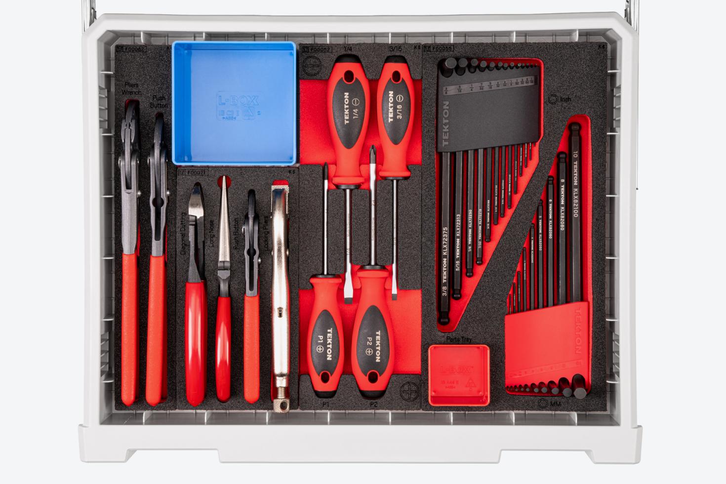 Top-down view of the pliers, drivers, and keys drawer