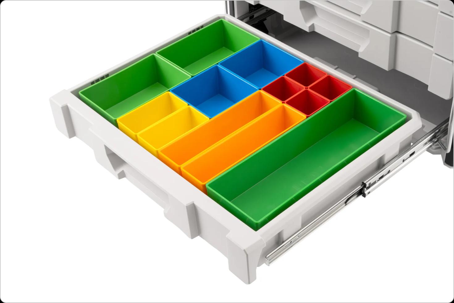 Organizer bins in a RIG drawer