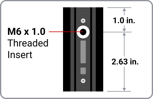 Graphic Showing the M6 threaded insert and measurement of rail.