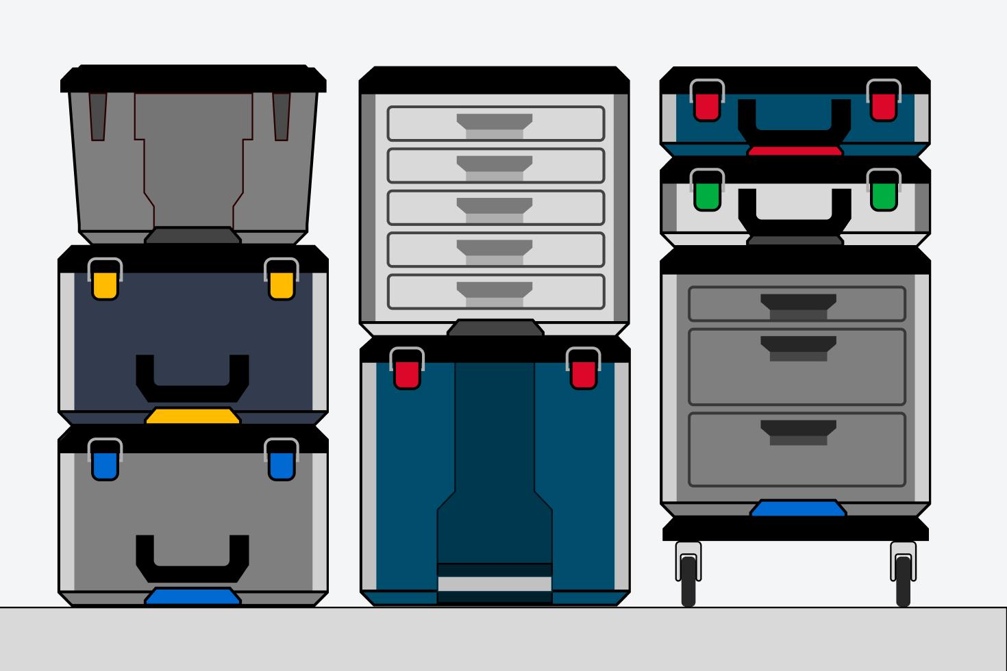 Graphic showing a variety of L-BOXX Contractor components