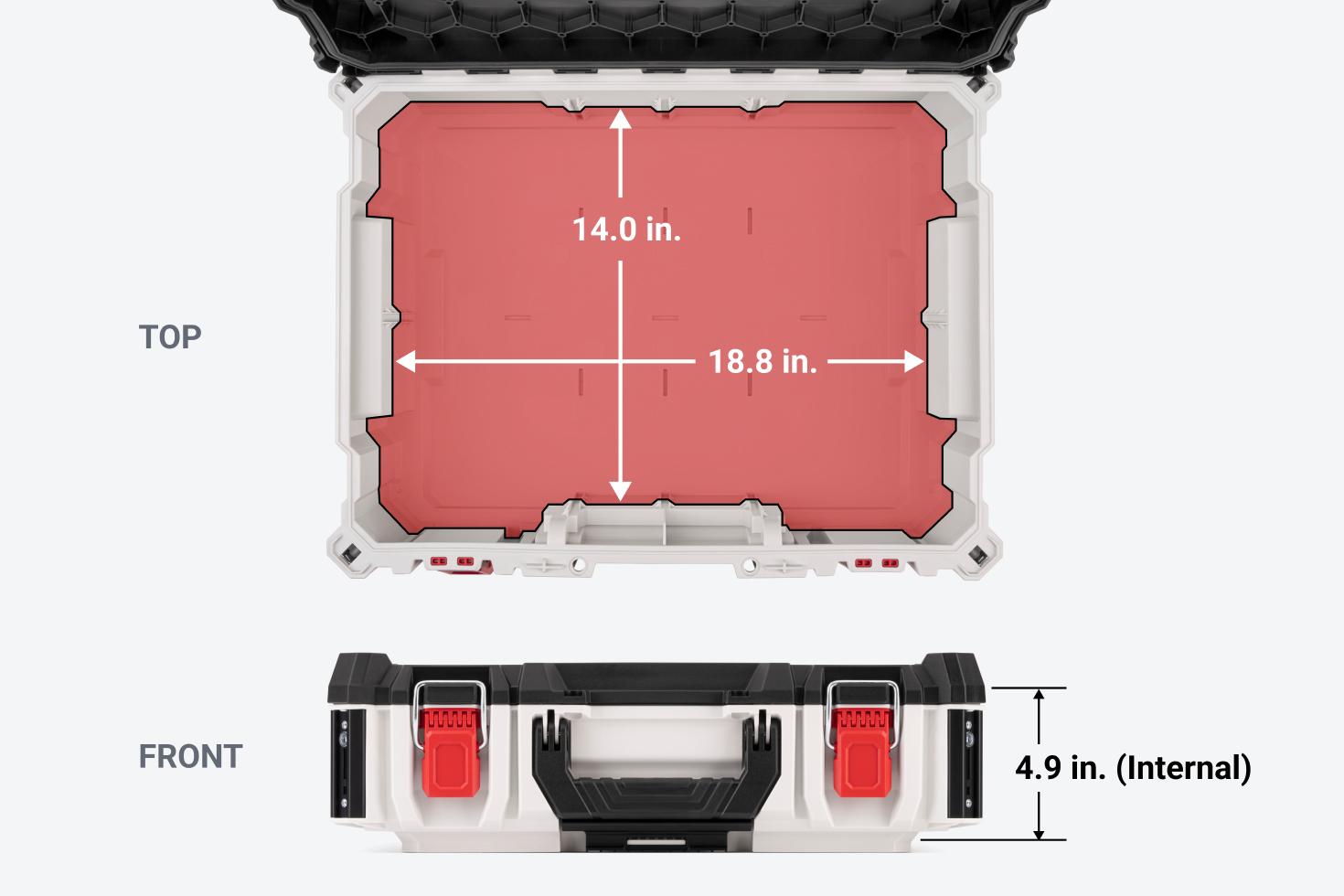 Graphic showing the internal dimensions as 14 x 18.8 x 4.5 inches