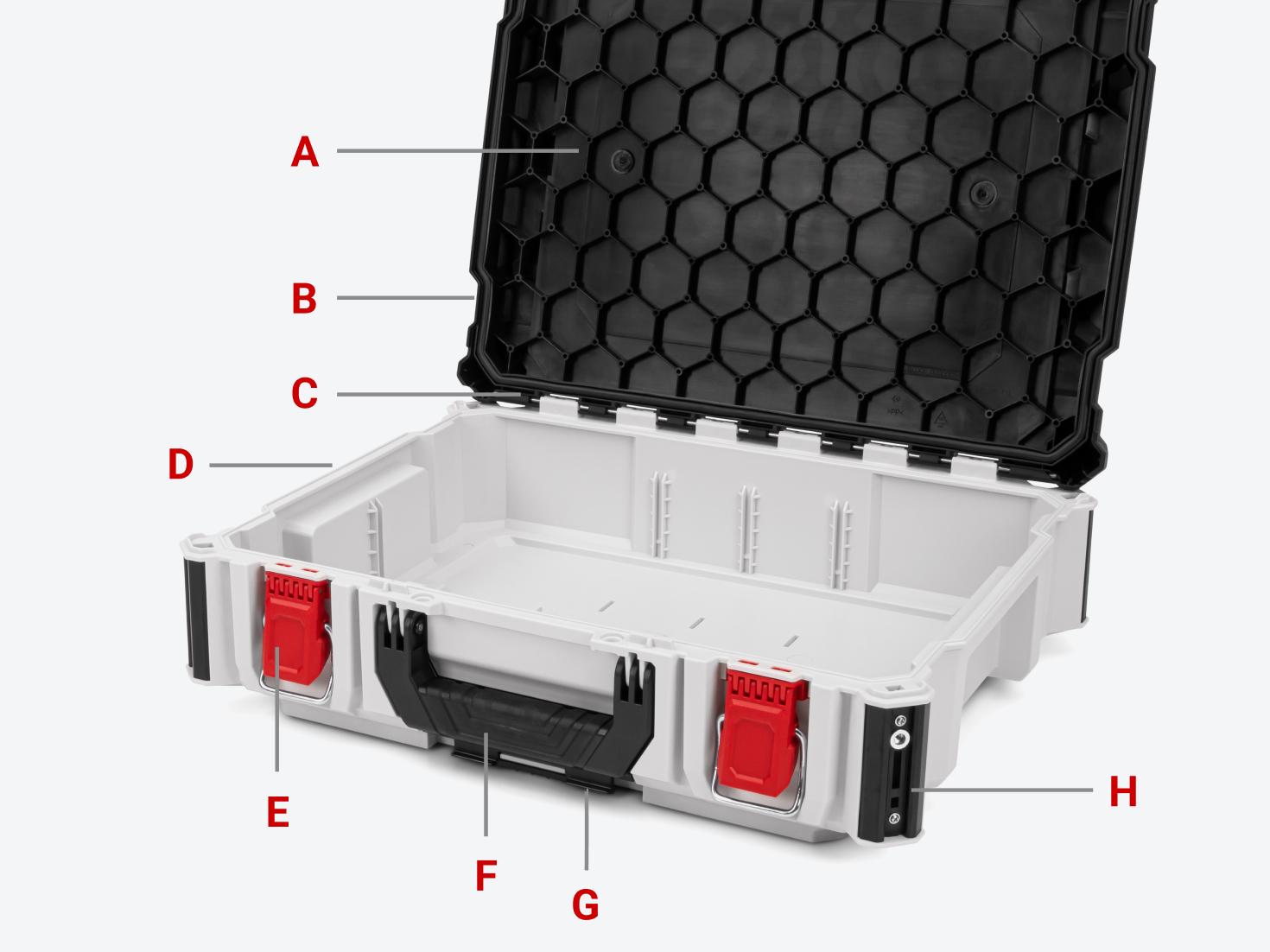 An open tool box with each part labeled