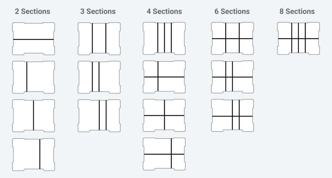 Chart showing different layouts when using the dividers.