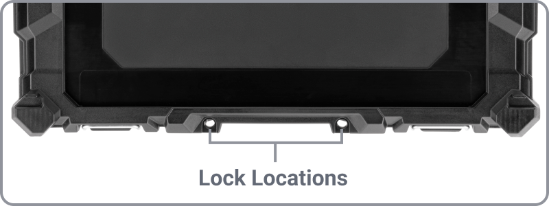 Graphic pointing out the lock locations on the box.