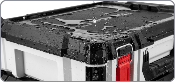 Water on the lid of a tool box