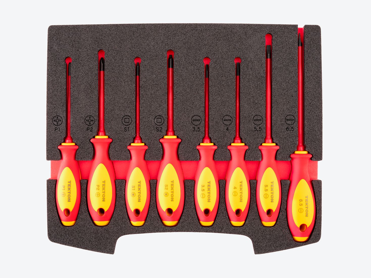 Insulated drivers in black and red foam. Tekton set #DVZ90600.