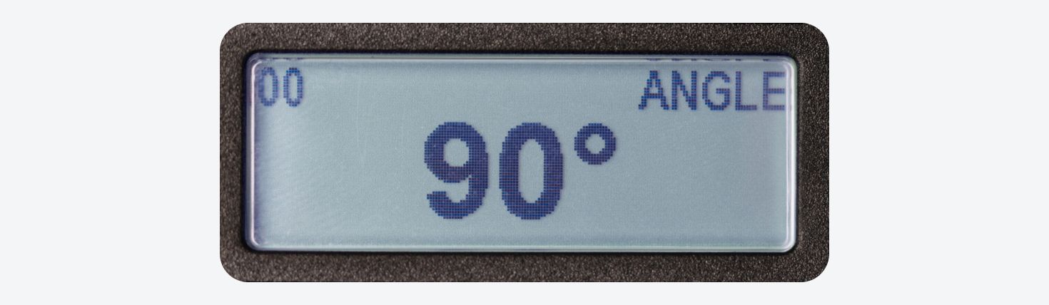 An electronic torque wrench screen in angle mode