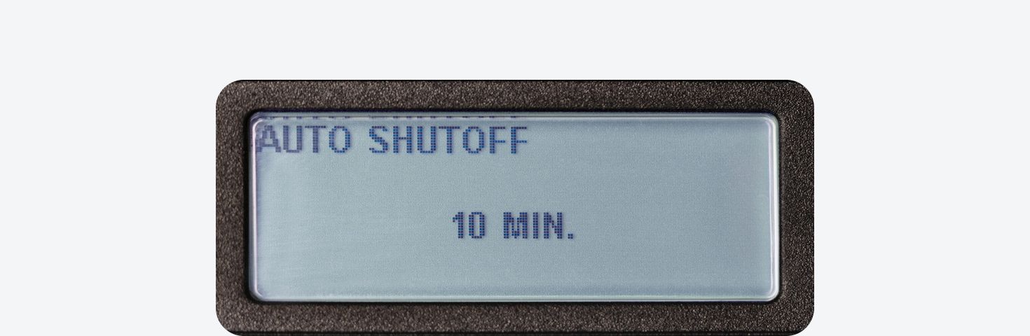 An electronic torque wrench screen showing an auto-shutoff time of 10 minutes