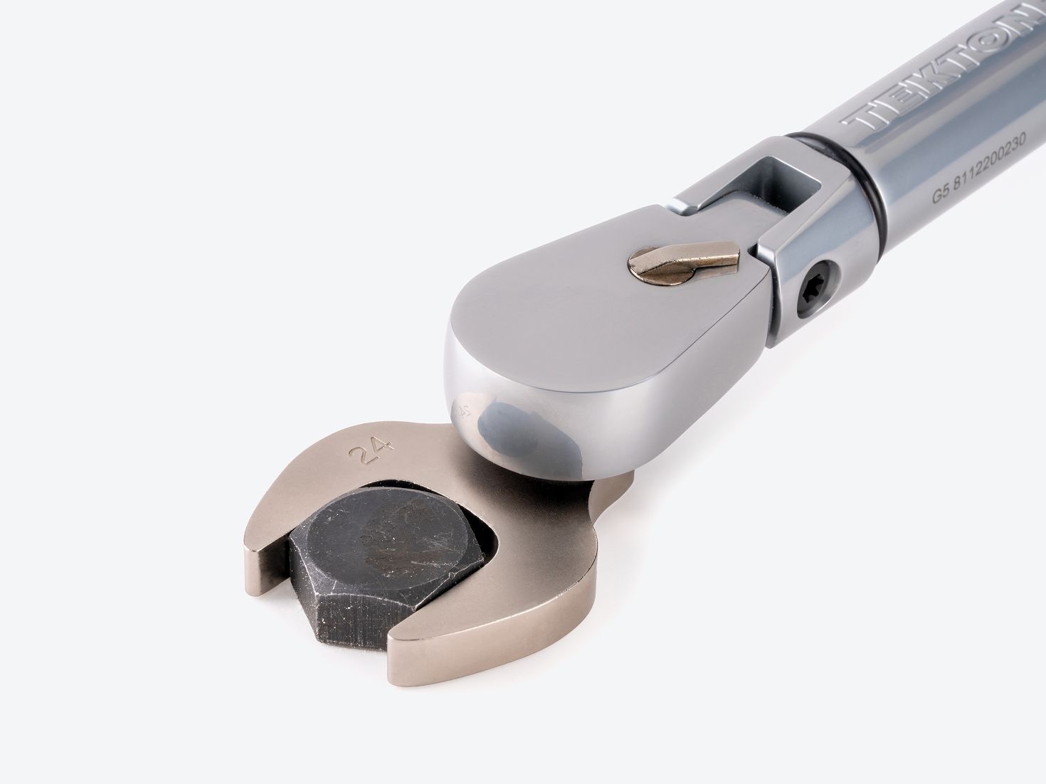 A torque wrench on a crowfoot wrench