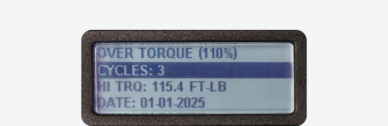 An electronic torque wrench screen showing the over-torque history