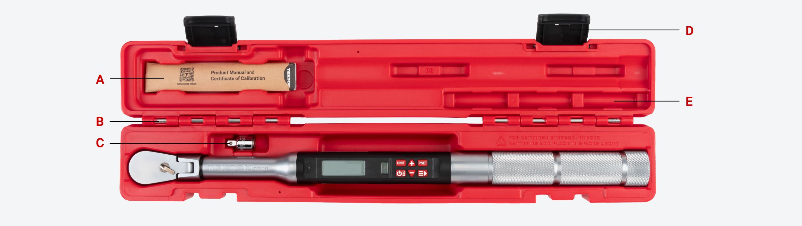 A Tekton electronic torque wrench in its case.