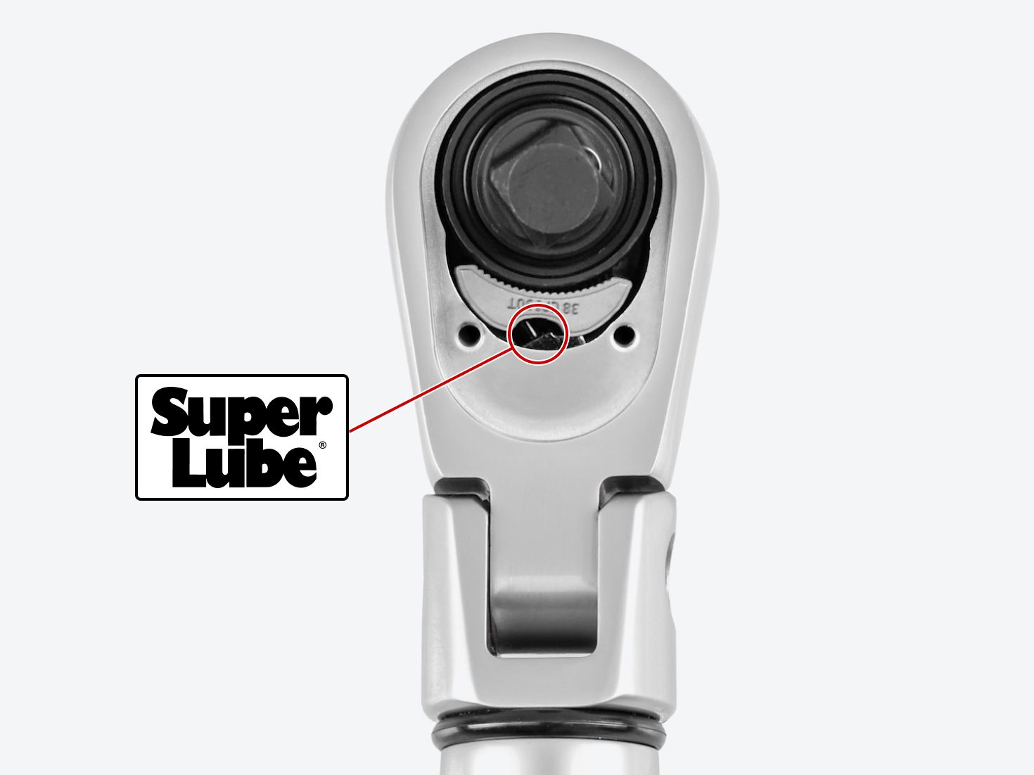 Graphic showing where to put super lube on a Tekton electronic torque wrench