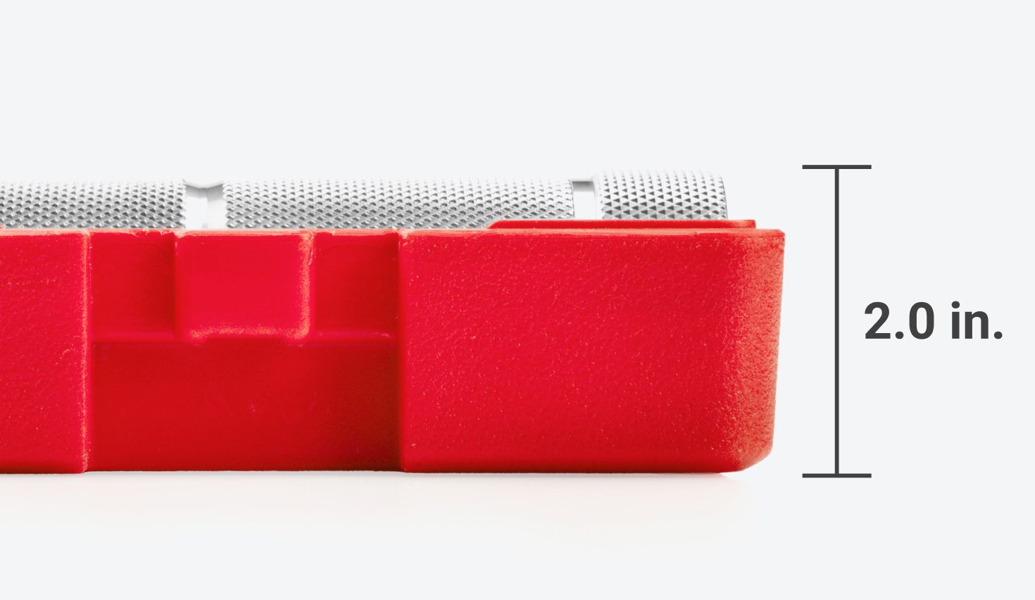 With the lid off, the case and wrench are 2.0 inches tall.